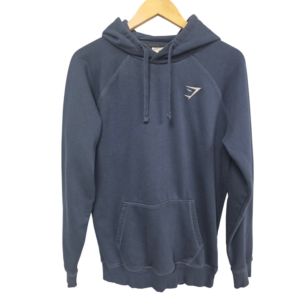 Gymshark Crest Hoodie Men M Navy Blue Pullover Sweatshirt Athletic Gym Training